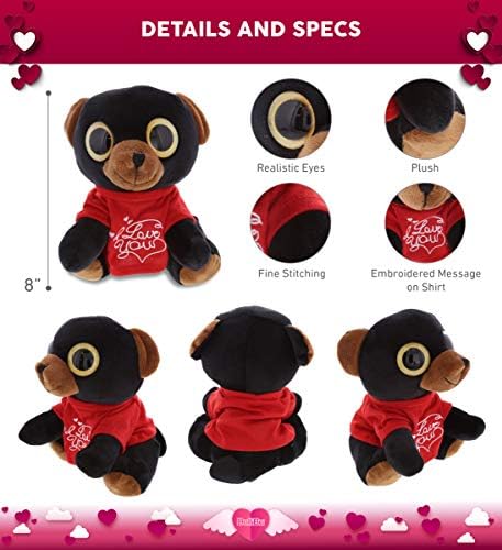 DolliBu I Love You Valentine Plush Black Bear - 8 Inches