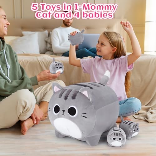 Grey Cat Plush Family Set 5PCS Stuffed Animals