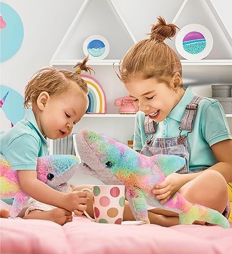 DolliBu Rainbow Plush Shark Stuffed Toys 2 Pack