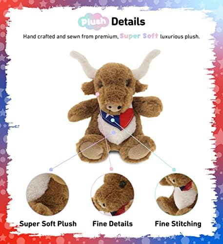 DolliBu Plush Texas Longhorn Stuffed Animal - 8 Inches