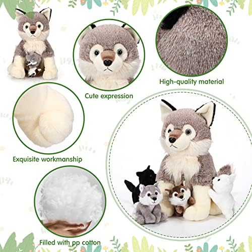 Honoson 5 Pcs Wolf Plush Toy Set with 4 Cute Babies