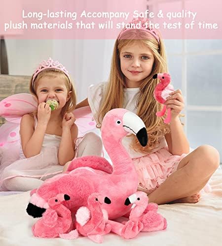 21 Inch Flamingo Plush Toy with 4 Babies - Soft Cute Machine Washable