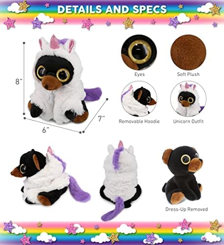 DolliBu Black Bear Unicorn Plush - 8 Inches Name Personalized