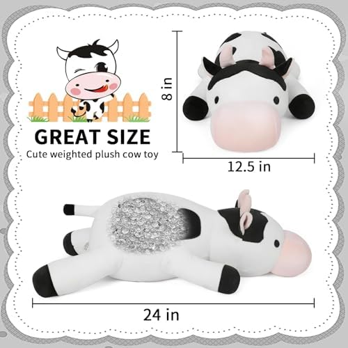 FLORVIV Weighted Cow Plush Toy 24 42lb Comfort Pillow for Kids