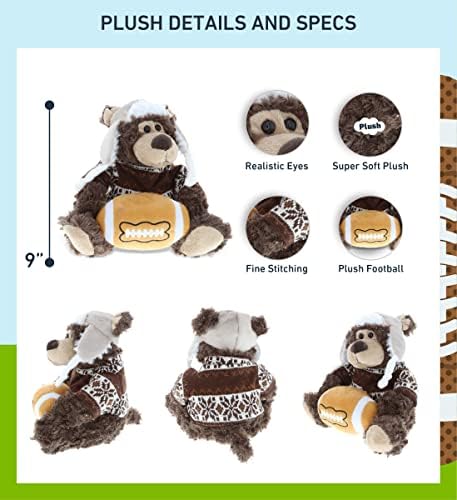 DolliBu Grizzly Bear with Football Stuffed Animal