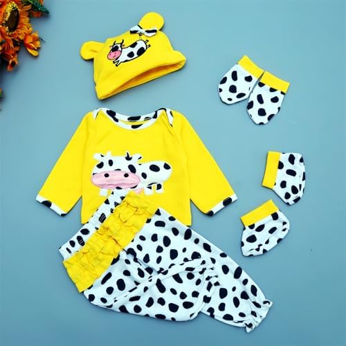 Yellow Cow Reborn Baby Doll 5pcs Outfit Set