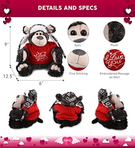 DolliBu I Love You Valentine Plush Black Bear with Clothes - 125 Inches