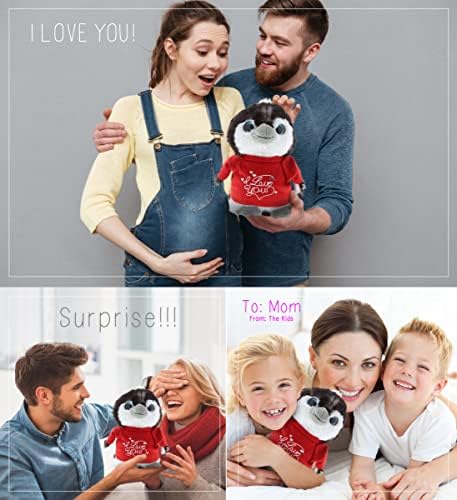 DolliBu Personalized Grey Penguin Plush - 9 Inches I Love You Valentine Gift