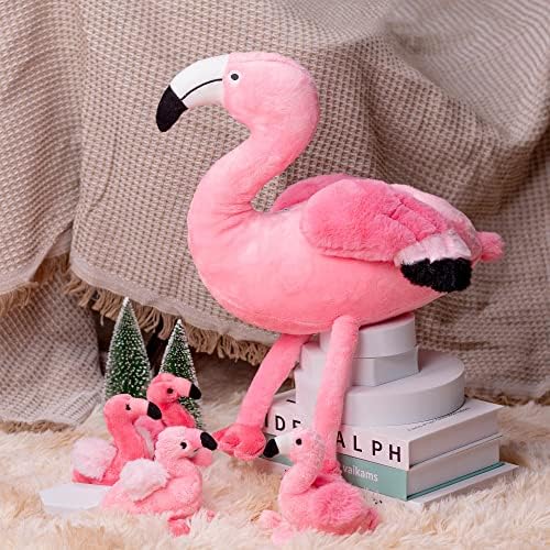 21 Inch Flamingo Plush Toy with 4 Babies - Soft Cute Machine Washable