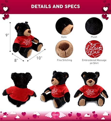 DolliBu I Love You Valentine Black Bear Plush - 10 Inches