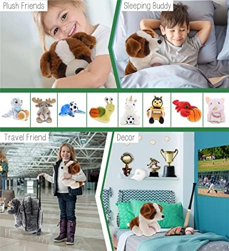 DolliBu St Bernard Dog Plush with Baseball - 8 Inches