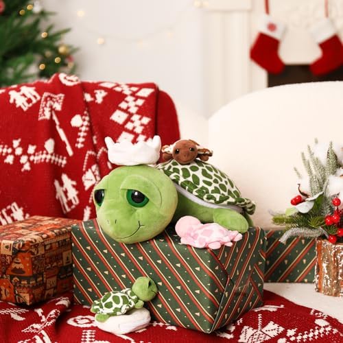 MorisMos Sea Turtle Plush Family Toy with Zipper Belly