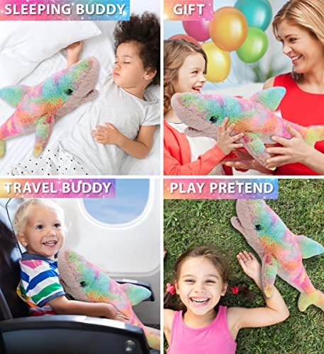 DolliBu Large Rainbow Shark Plush Toy - 23 Inches