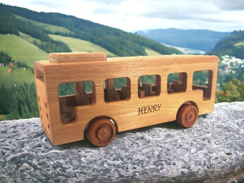 Personalized Wooden School Bus Toy for Toddlers