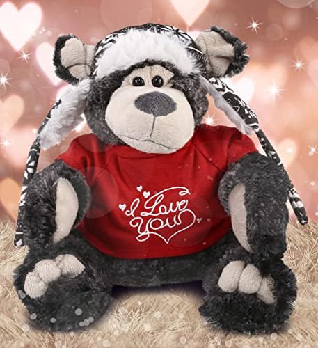 DolliBu I Love You Valentine Plush Black Bear with Clothes - 125 Inches