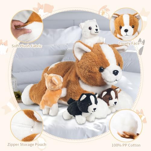 5 Pieces Dog Stuffed Animal Set with Babies