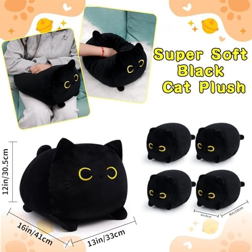 Black Cat Plushie Toy with 4 Baby Kittens