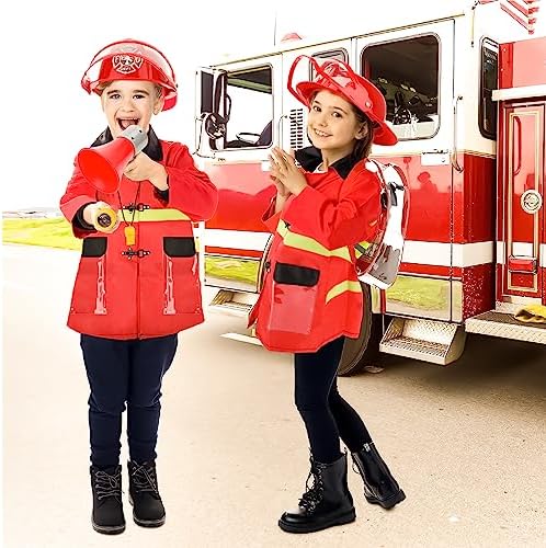 deAO Fireman Costume Kids 13 Pcs Dress Up Set