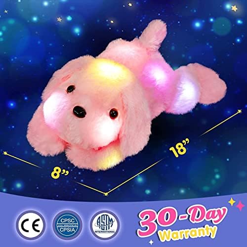 Glowing LED Pink Puppy Dog Plush Toy with Night Light