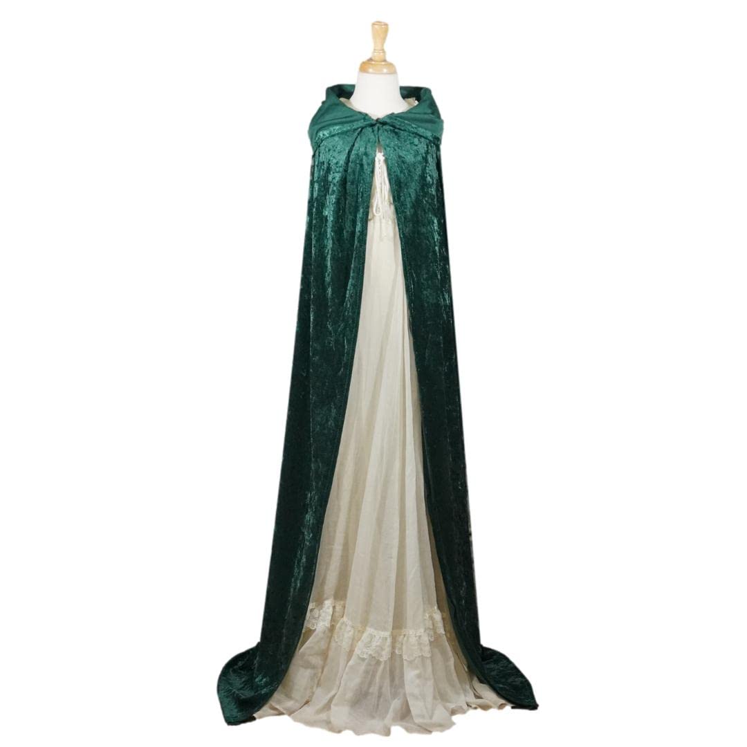 Hunter Emerald Green Crushed Velvet Full Length Hooded Cape