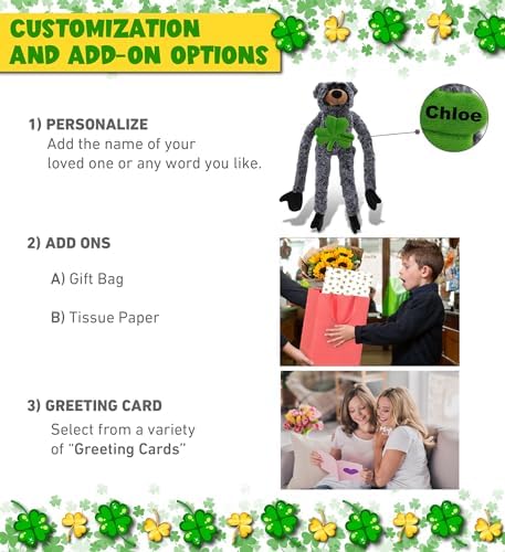 DolliBu Custom Black Bear Plush with Shamrock 21 St Patricks Day Toy