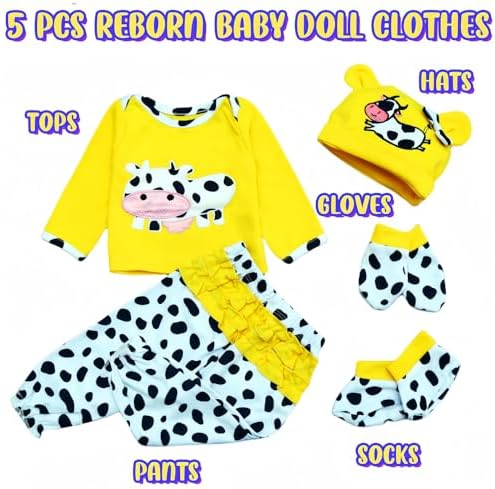 Yellow Cow Reborn Baby Doll 5pcs Outfit Set