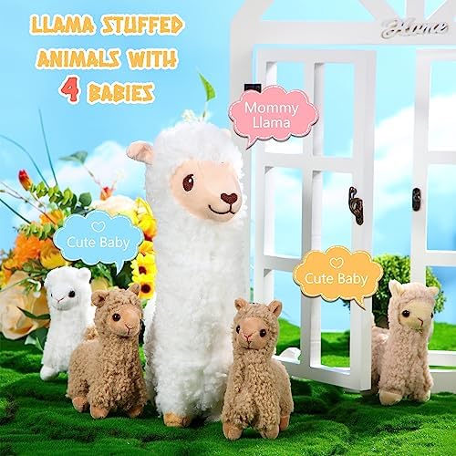 Jenaai Llama Plush Set with 4 Baby Llamas Cute Stuffed Animals
