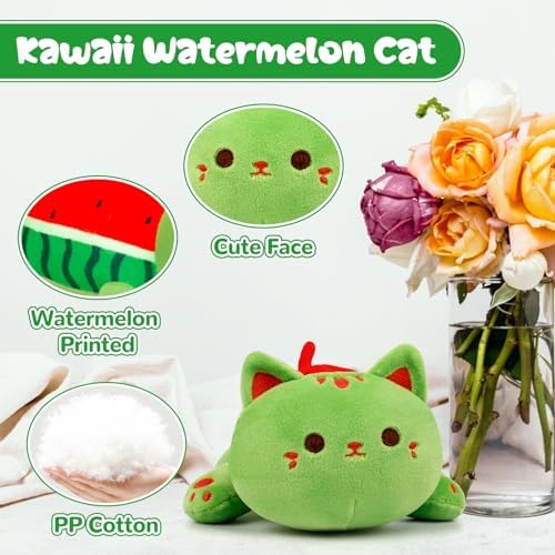 Bekrgwiy Watermelon Cat Plushie Toy 4in Cute Plush Doll