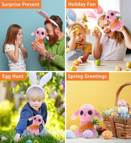DolliBu Sparkling Eyes Pink Poodle Dog with Carrot - 6 Inches Easter Plush Toy