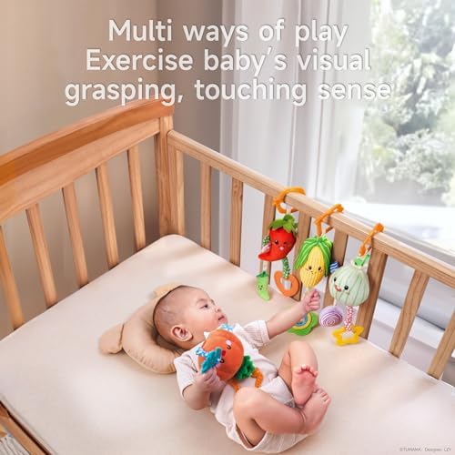 TUMAMA Hanging Baby Toys 4 Pack with Rattle and Teether