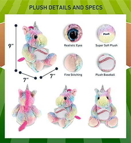 DolliBu Rainbow Unicorn Stuffed Animal with Baseball - 10 Inches