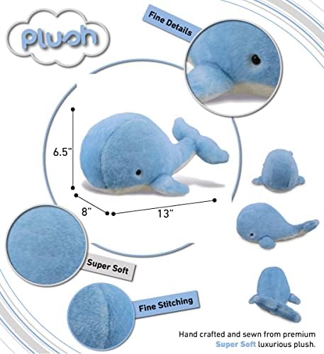 DolliBu Plush Whale Toy - Soft Blue 13 Inch Huggable Stuffed Animal