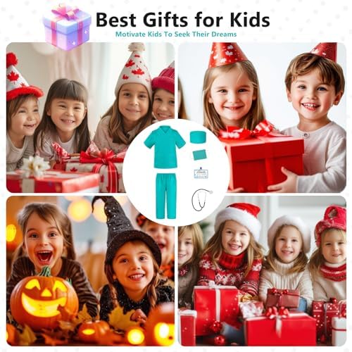 Rizuko Doctor Scrub Costume 6PCS for Kids 3-12 Years Old