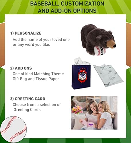 DolliBu Black Bear Plush with Baseball - 11 Inch