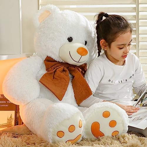 MorisMos 40 Inch White Teddy Bear Plush Toy