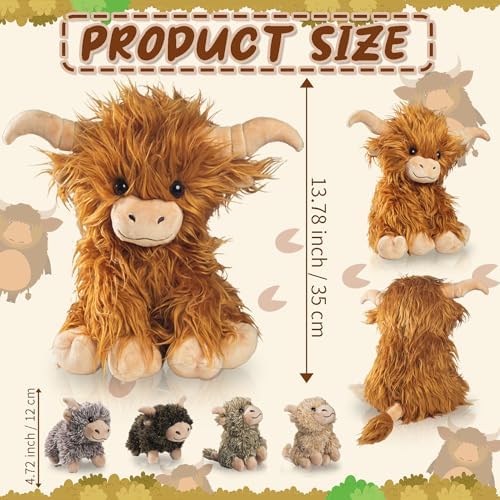 5 Pcs Highland Cow Plush Set with 4 Babies