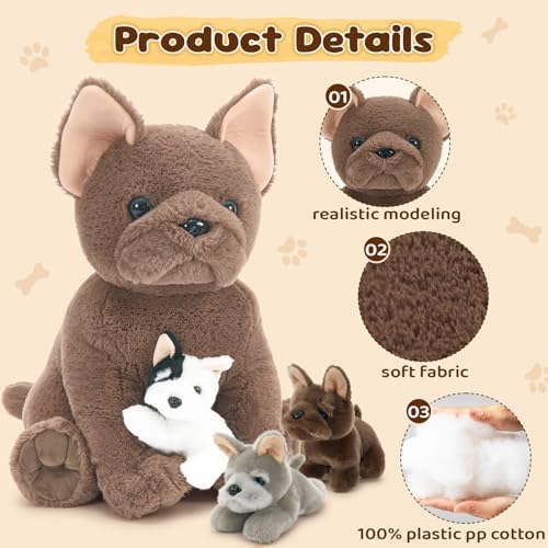 Tezituor French Bulldog Plush Toy with 3 Babies