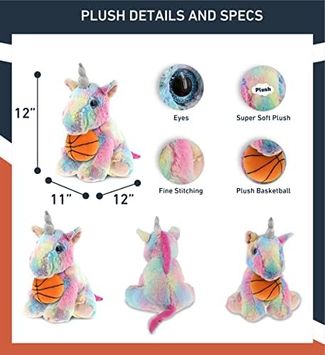 DolliBu Floppy Rainbow Unicorn Plush with Basketball - 10 Inches 1