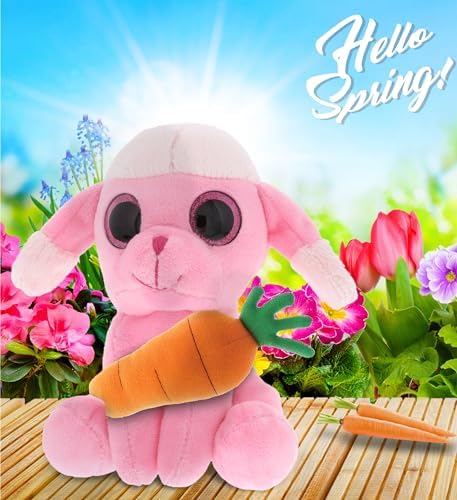 DolliBu Sparkling Eyes Pink Poodle Dog with Carrot - 6 Inches Easter Plush Toy