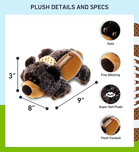 DolliBu Black Bear Plush with Football - 9 Inch Huggable Stuffed Animal