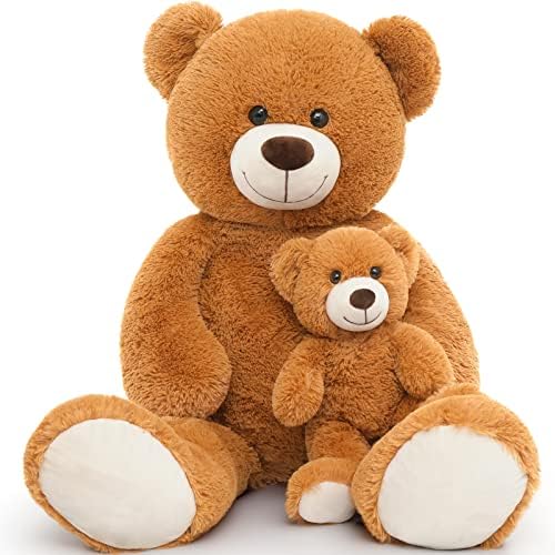 Tezituor Giant Stuffed Animal 39in Brown Teddy Bear Mommy With Baby