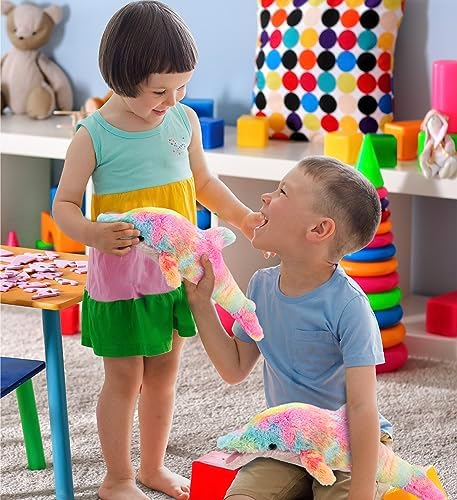 DolliBu Rainbow Plush Dolphin Toys 2 Pack