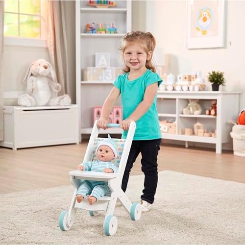 Melissa Doug White Wooden Play Stroller for Dolls and Stuffed Animals