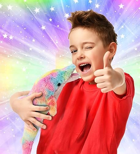 DolliBu Rainbow Plush Dolphin Toys 2 Pack