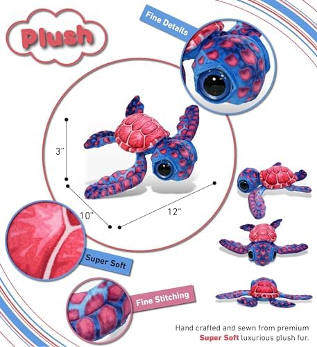 DolliBu Pink Sea Turtle Plush Stuffed Animal 10 Inches