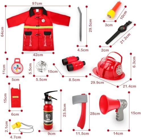 deAO Fireman Costume Kids 13 Pcs Dress Up Set