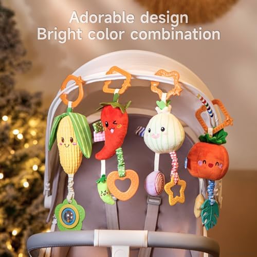 TUMAMA Hanging Baby Toys 4 Pack with Rattle and Teether