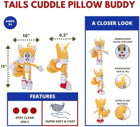 Franco Super Soft Plush Cuddle Pillow Buddy Tails 1