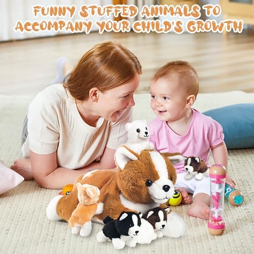 5 Pieces Dog Stuffed Animal Set with Babies