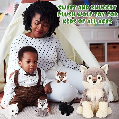 Honoson 5 Pcs Wolf Plush Toy Set with 4 Cute Babies